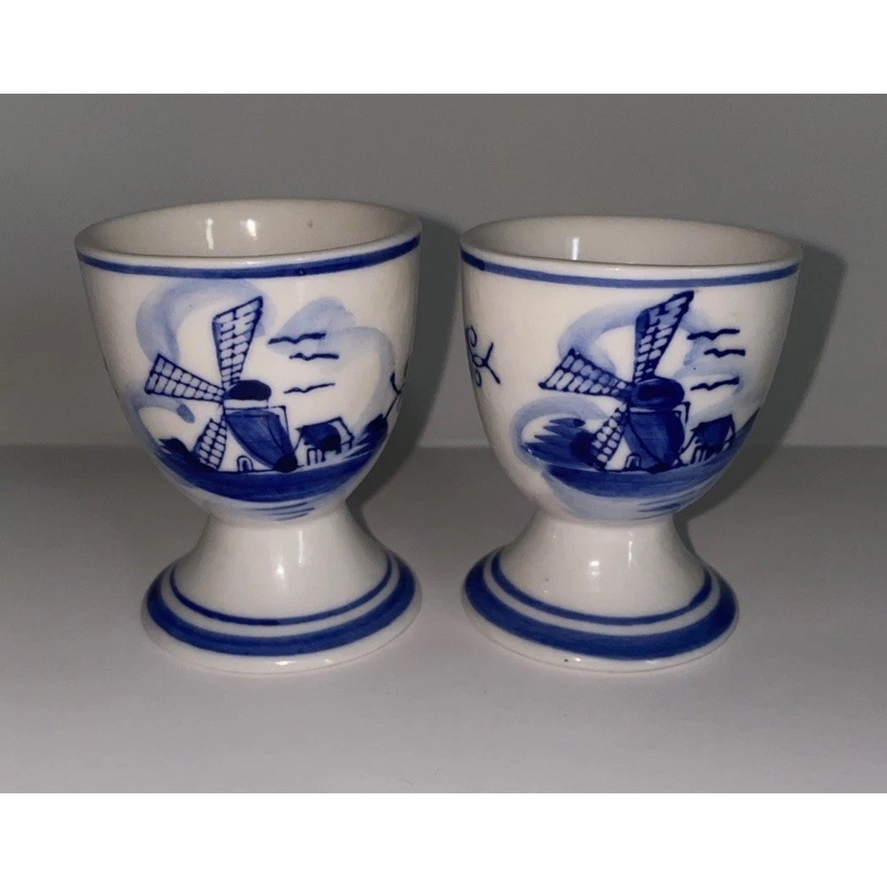 2 Vintage Delft Porcelain Egg Cups